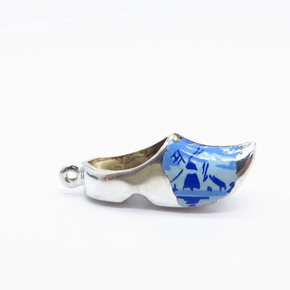 925 Sterling Silver Vintage Enamel Boot Shoe Charm Pendant