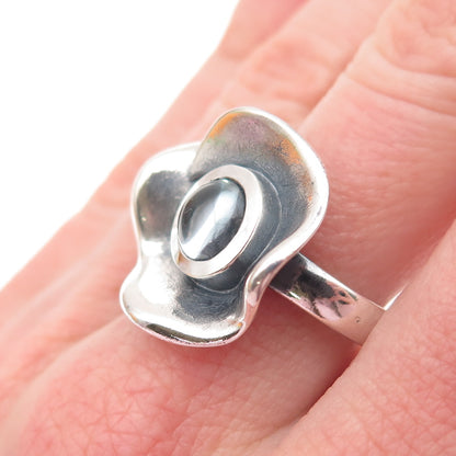 925 Sterling Silver Vintage Real Blue Topaz Flower Adjustable Ring Size 7.75