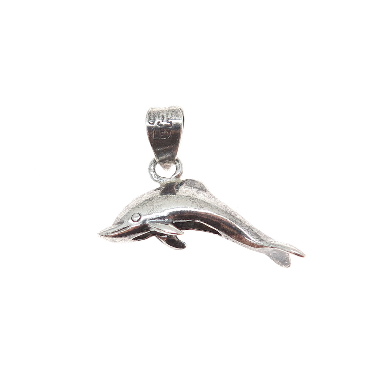 925 Sterling Silver Vintage Mexico Dolphin Oxidized Minimalist 3D Charm Pendant