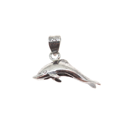 925 Sterling Silver Vintage Mexico Dolphin Oxidized Minimalist 3D Charm Pendant