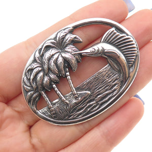 925 Sterling Silver Vintage Palm Beach Swordfish Oxidized Pin Brooch