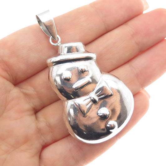 925 Sterling Silver Vintage Snowman Puffy Pendant
