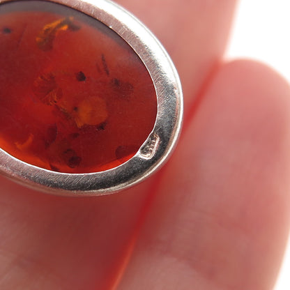 925 Sterling Silver Vintage Real Amber Dangle Earrings