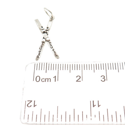 Park City Jewelers 925 Sterling Vintage Crossed Snow Skis Oxidized Mini Pendant