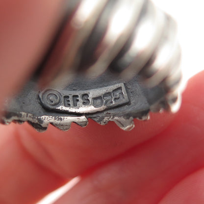 925 Sterling Silver Vintage EFS Mexico Modernist Ribbed Oxidized Ring Size 7.5