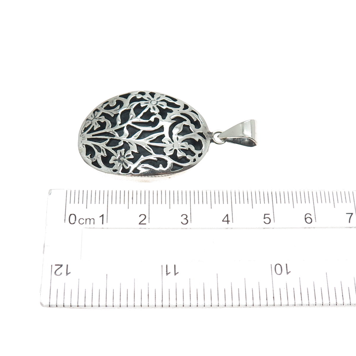 925 Sterling Silver Vintage Flower Shadow Box Oxidized Charm Pendant