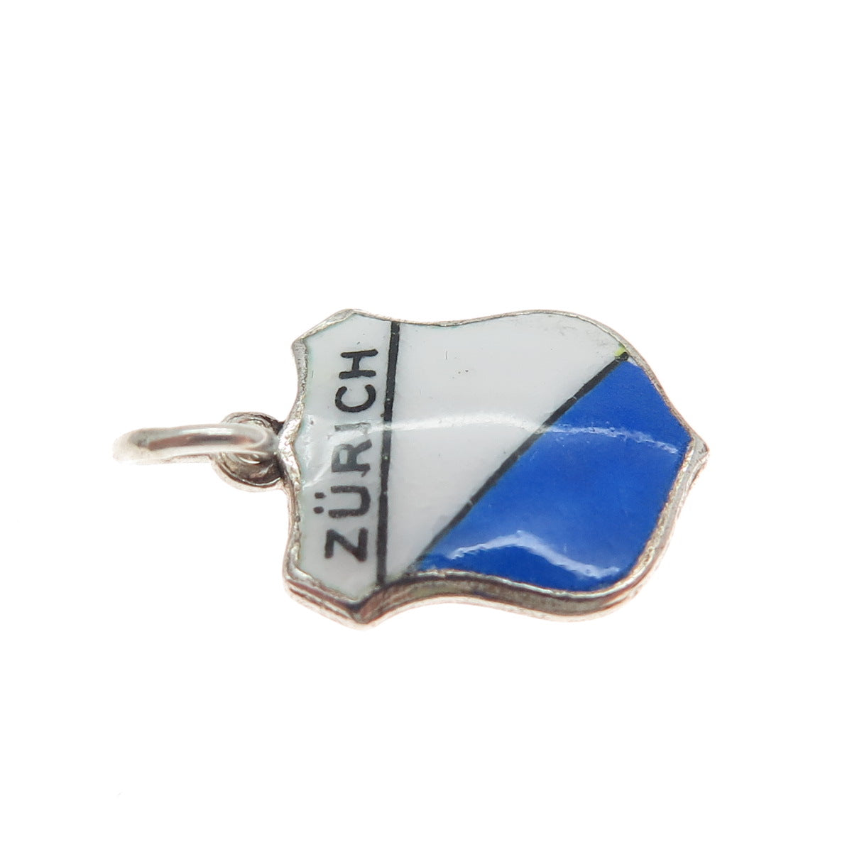 KARO 800 Silver Vintage Enamel Zurich Flag Minimalist Charm Pendant