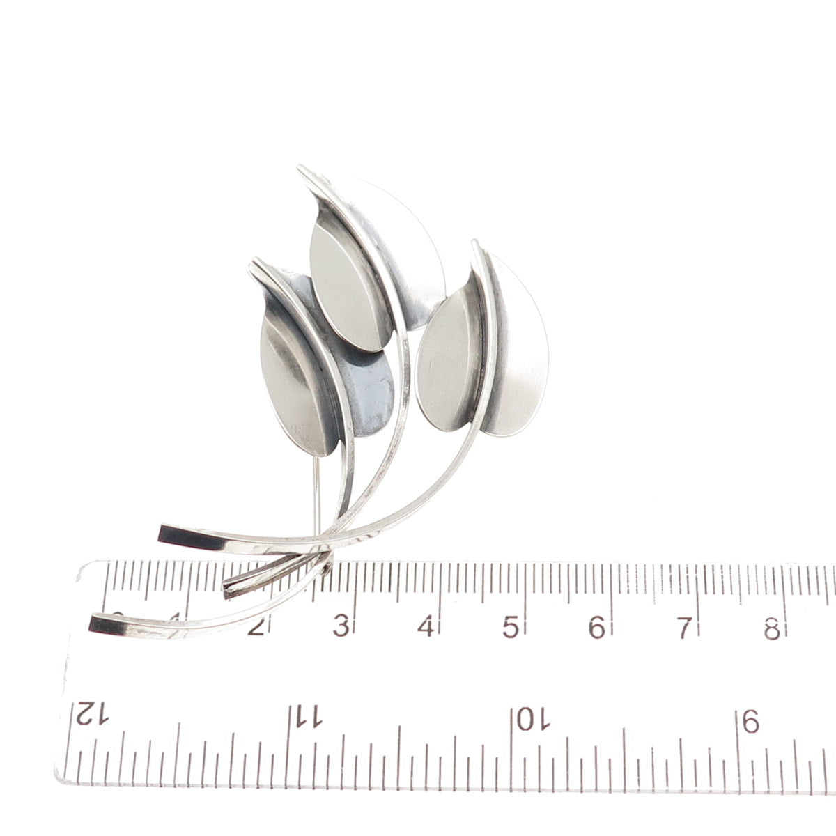 Beau 925 Sterling Silver Vintage Modernist Floral Leaf Oxidized Pin Brooch