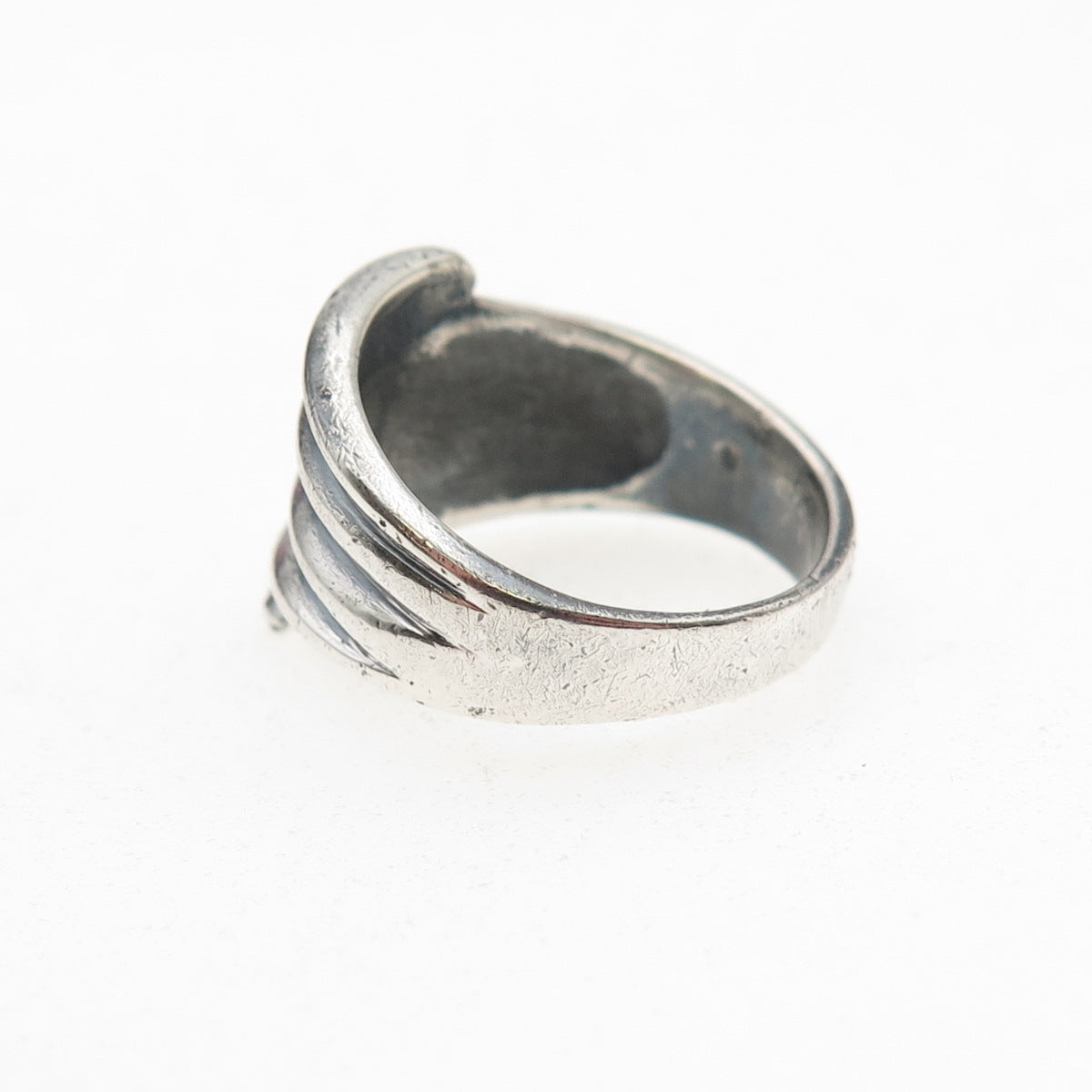 925 Sterling Silver Vintage Modernist Ribbed Oxidized Ring Size 5.75