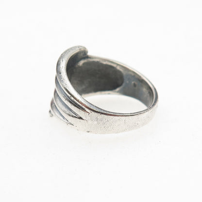 925 Sterling Silver Vintage Modernist Ribbed Oxidized Ring Size 5.75