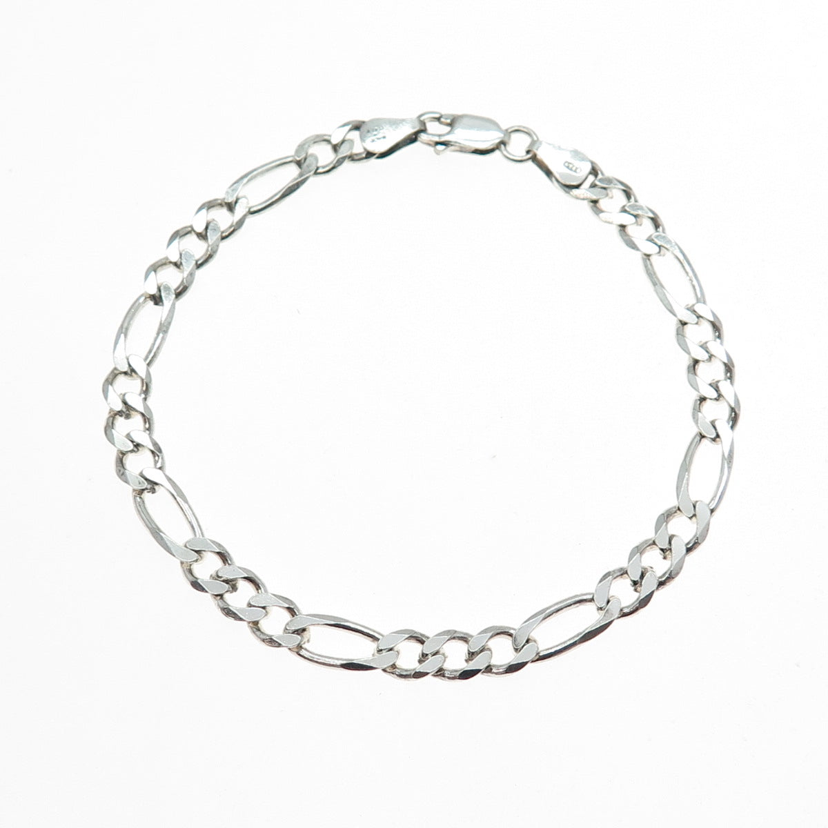 925 Sterling Silver Vintage Italy Figaro Link Bracelet 7.75"