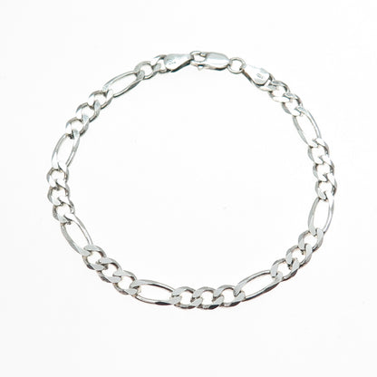 925 Sterling Silver Vintage Italy Figaro Link Bracelet 7.75"