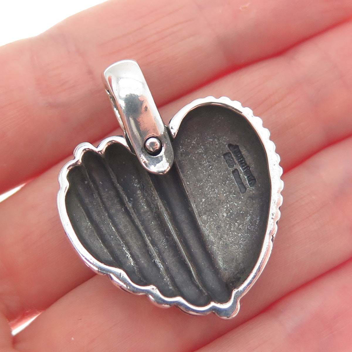 JUDITH RIPKA 925 Sterling Silver Vintage Modernist Heart Oxidized Pendant