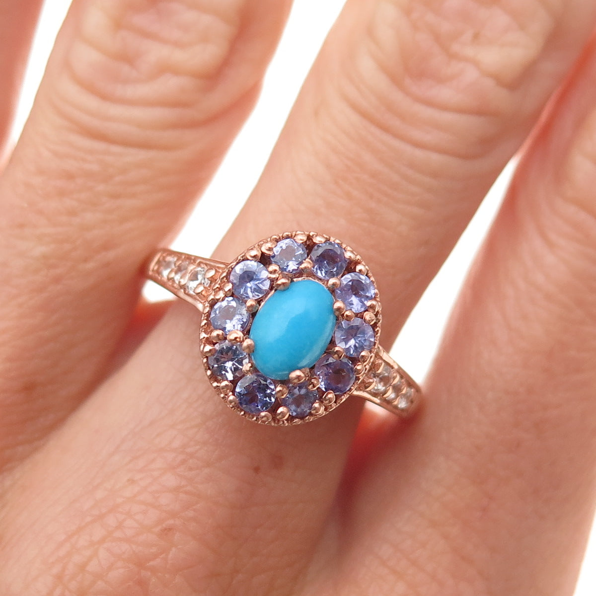 Chuck Clemency 925 Sterling Gold Plated Turquoise Tanzanite Topaz Ring Size 8.25