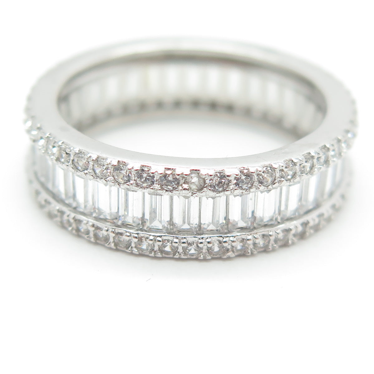 925 Sterling Silver Emerald & Round-Cut C Z All Around Eternity Ring Size 7.25