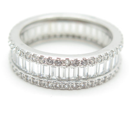 925 Sterling Silver Emerald & Round-Cut C Z All Around Eternity Ring Size 7.25