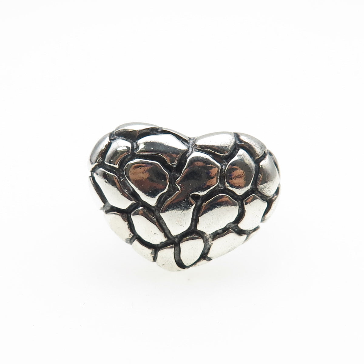 925 Sterling Silver Vintage Modernist Nugget Heart Oxidized Ring Size 8