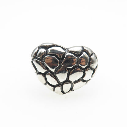925 Sterling Silver Vintage Modernist Nugget Heart Oxidized Ring Size 8