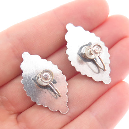 Old Pawn 925 Sterling Silver Vintage Southwestern Beaded Screw Back Earrings