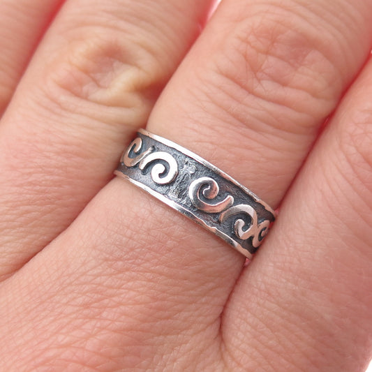 925 Sterling Silver Vintage Spiral Oxidized Band Ring Size 8