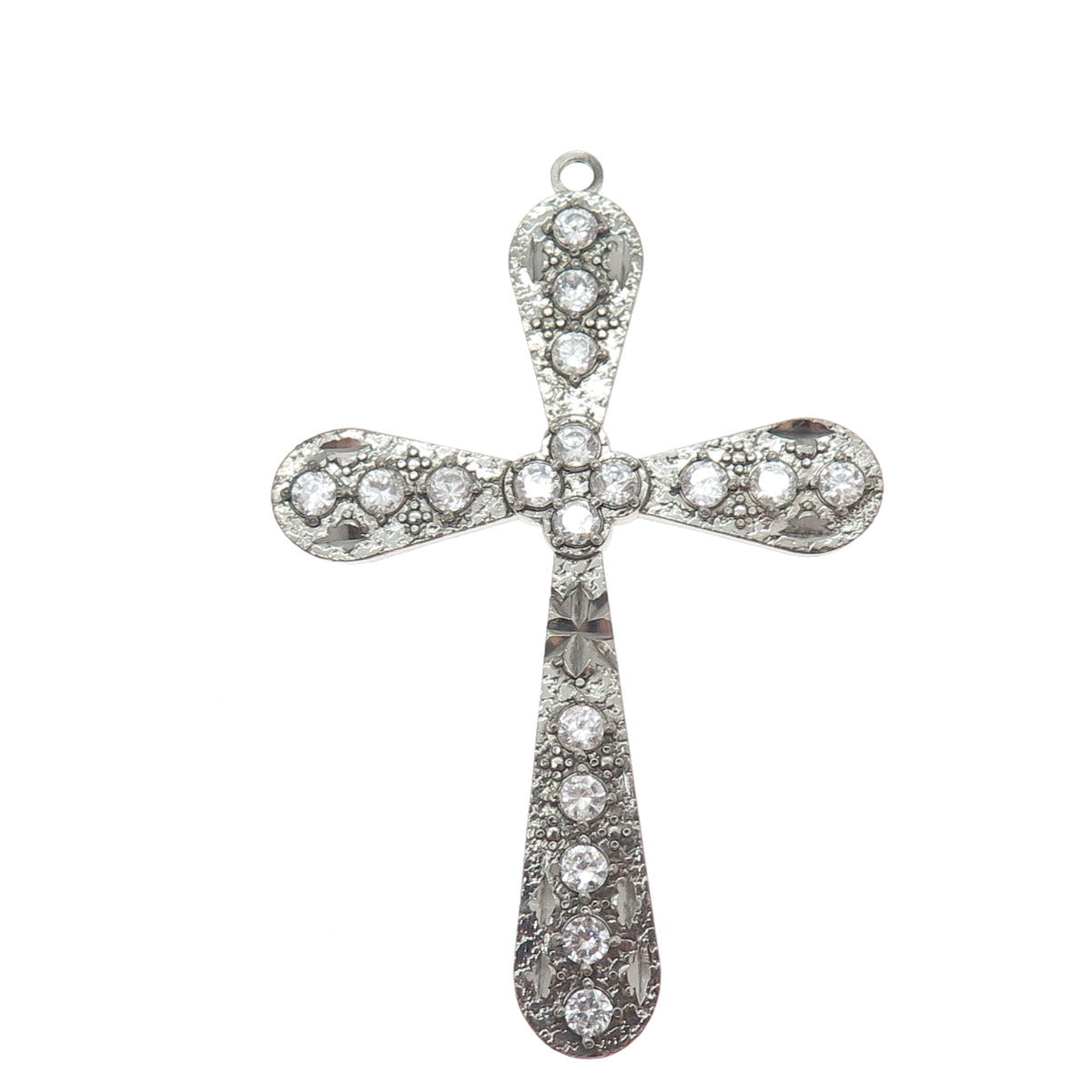 925 Sterling Silver Vintage Round-Cut C Z Cross Oxidized Pendant