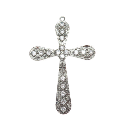 925 Sterling Silver Vintage Round-Cut C Z Cross Oxidized Pendant