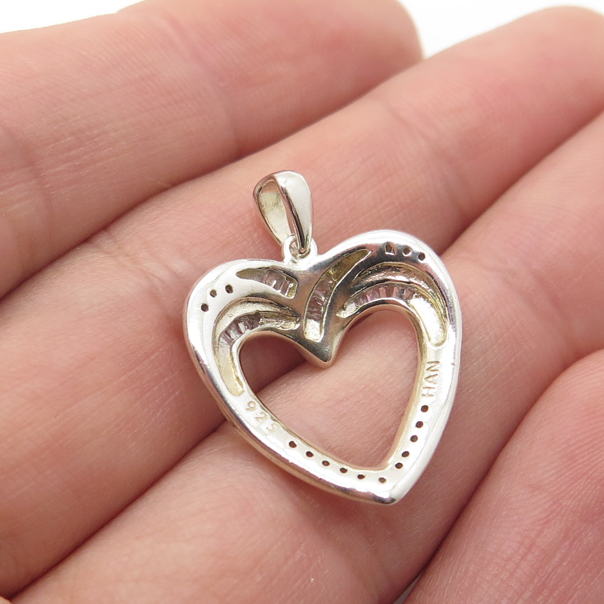 HAN 925 Sterling Silver Real Diamond Modernist Heart Pendant