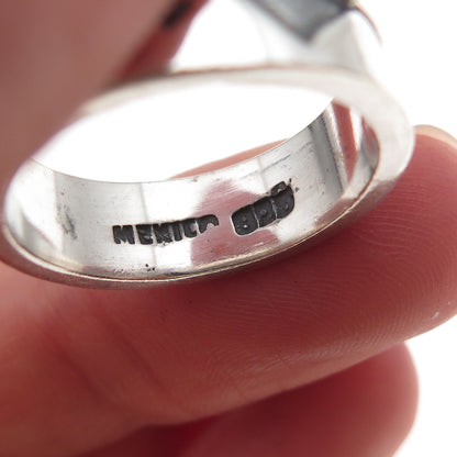 925 Sterling Silver Vintage Mexico Modernist Zig Zag Oxidized Band Ring Size 8