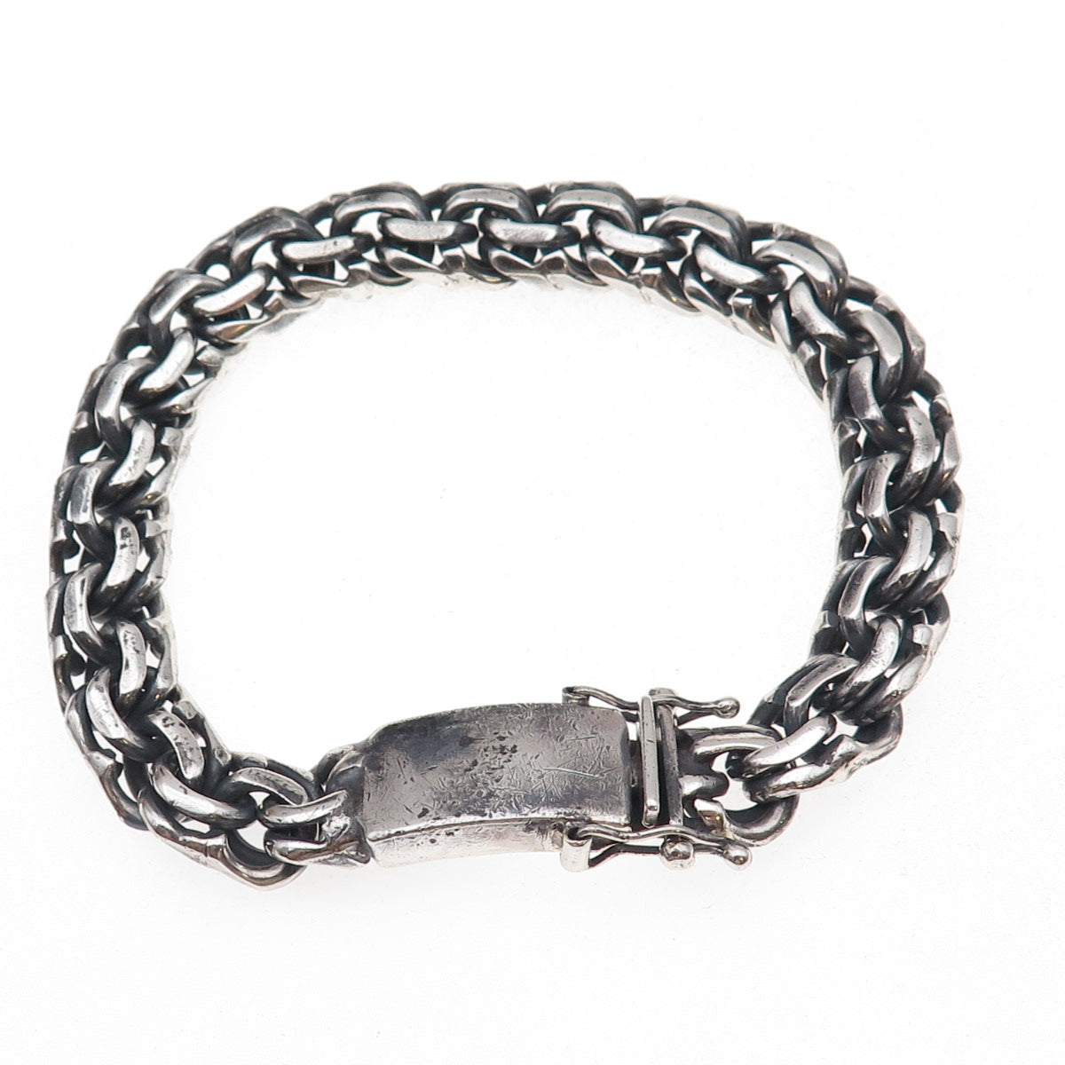 925 Sterling Silver Vintage Mexico Heavy 64.1g Bismark Link Oxidized Bracelet 8"