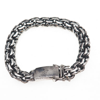 925 Sterling Silver Vintage Mexico Heavy 64.1g Bismark Link Oxidized Bracelet 8"