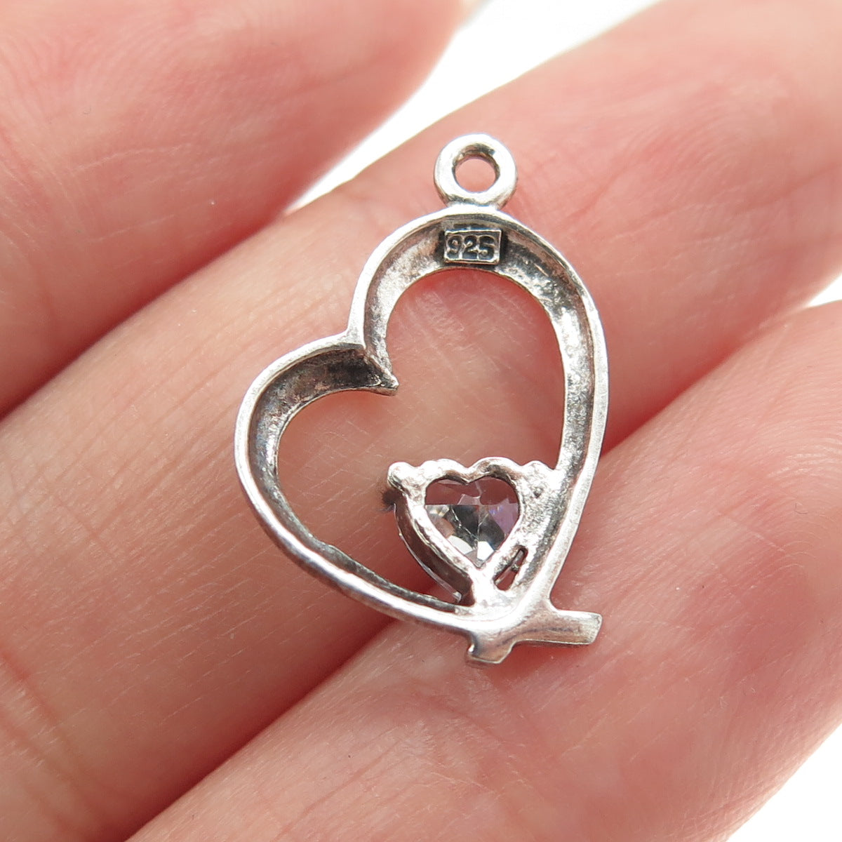 925 Sterling Silver White C Z Heart Pendant