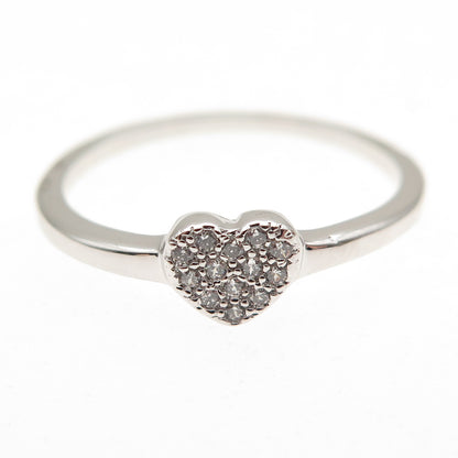 925 Sterling Silver Round-Cut C Z Heart Ring Size 8