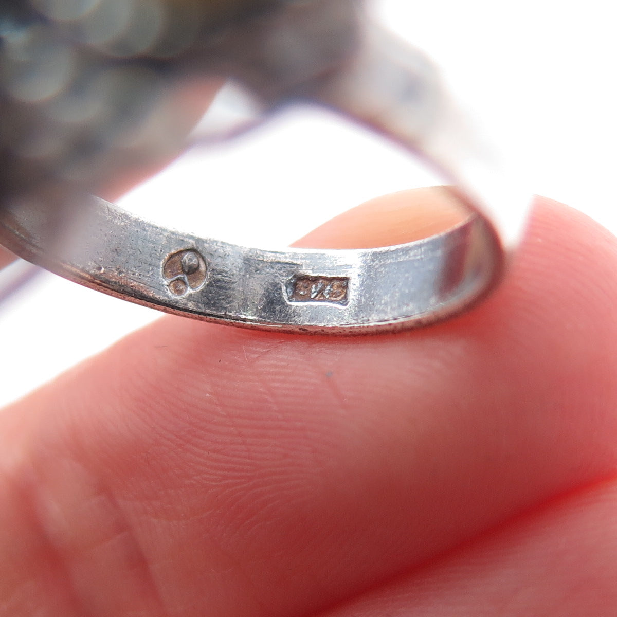 925 Sterling Silver Vintage Real Pearl & Opal Flower Oxidized Ring Size 7.25