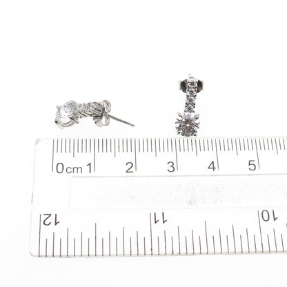 925 Sterling Silver Round-Cut C Z Drop Dangle Earrings