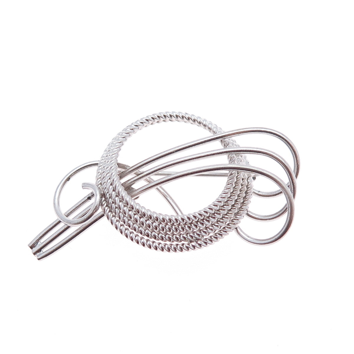 WELLS 925 Sterling Silver Vintage Twisted Circle Floral Pin Brooch