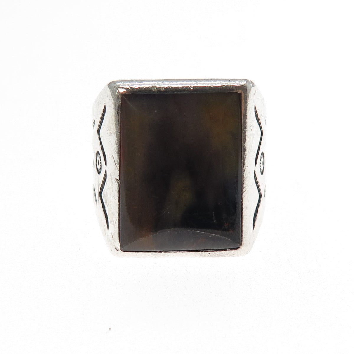 Bell Trading Post Old Pawn Sterling Silver Vintage Agate Tribal Ring Size 8.75