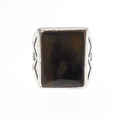 Bell Trading Post Old Pawn Sterling Silver Vintage Agate Tribal Ring Size 8.75
