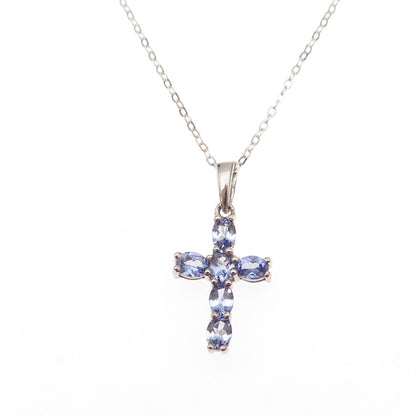 Chuck Clemency 925 Sterling Silver Real Tanzanite Cross Chain Necklace 20"