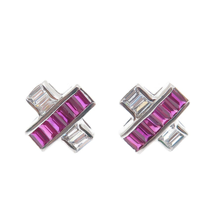 925 Sterling Silver Lab-Created Ruby & C Z "X" Shape Earrings
