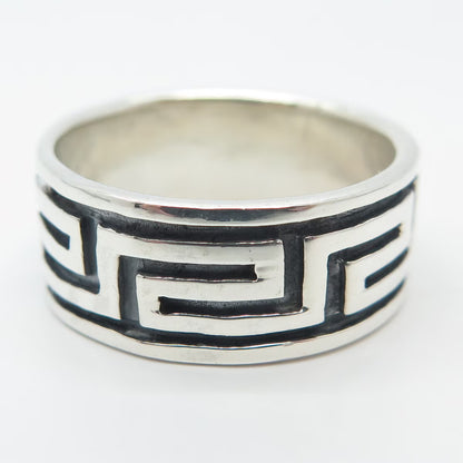 925 Sterling Silver Vintage Greek Maze Band Ring Size 9.25