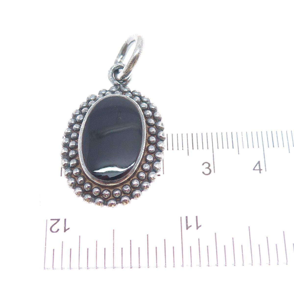 925 Sterling Silver Vintage Real Black Onyx Beaded Oxidized Charm Pendant
