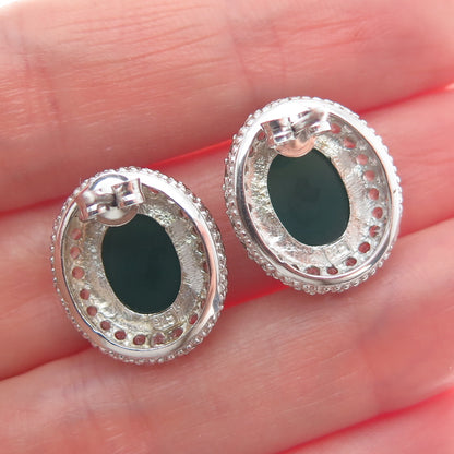 925 Sterling Silver Real Green Chalcedony & White Topaz Earrings