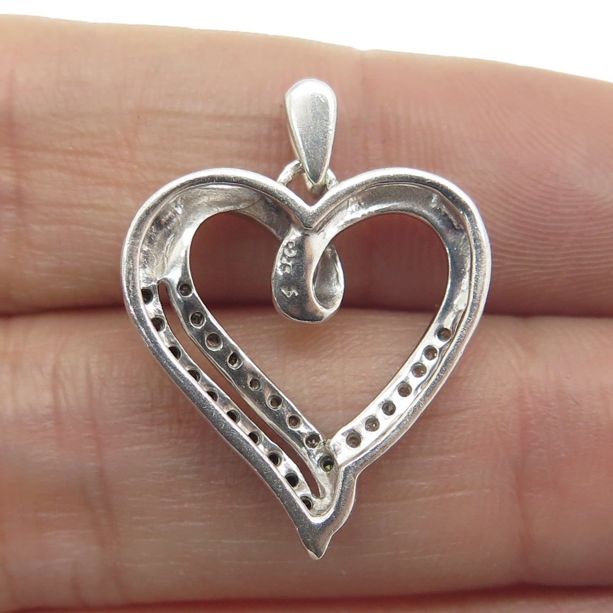 925 Sterling Silver Real Round-Cut Black & White Diamond Heart Charm Pendant