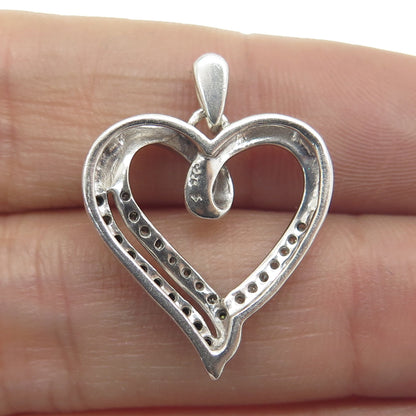 925 Sterling Silver Real Round-Cut Black & White Diamond Heart Charm Pendant