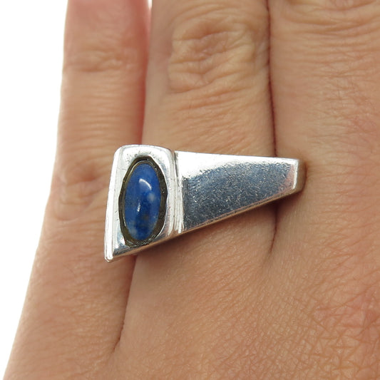 925 Sterling Silver Vintage Real Lapis Lazuli Gemstone Bar Ring Size 6