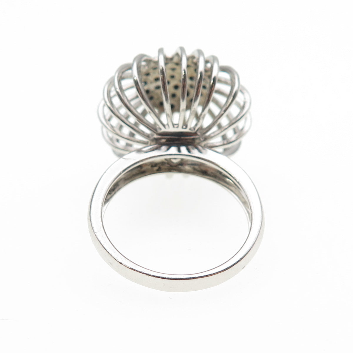 925 Sterling Silver Real Round-Cut Black Spinel Modernist Flower Ring Size 7.25