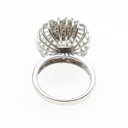 925 Sterling Silver Real Round-Cut Black Spinel Modernist Flower Ring Size 7.25