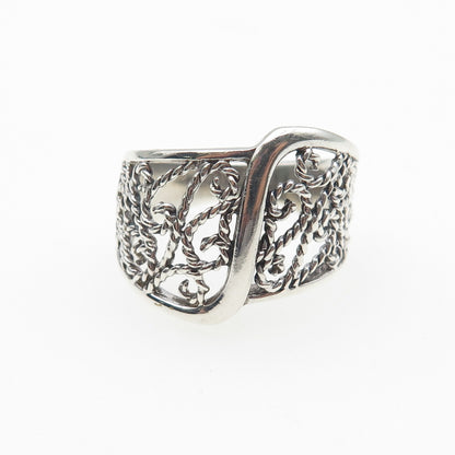 925 Sterling Silver Vintage Modernist Filigree Oxidized Ring Size 8