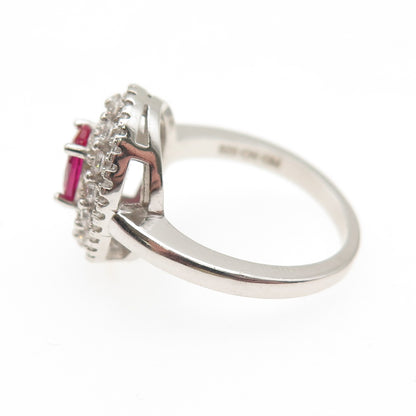925 Sterling Silver Vintage Lab-Created Ruby & C Z Bohemian Ring Size 6