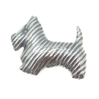 925 Sterling Silver Vintage Mexico Ribbed Puffy Scottish Terrier Dog Pin Pendant